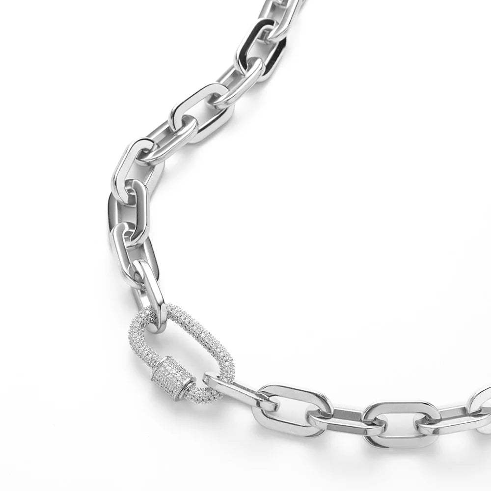 YF5245 Wholesale High Polishing 18K Gold Plated Stainless Steel Chunky Paperclip Chain Zircon Carabiner Clasp Necklace for Women