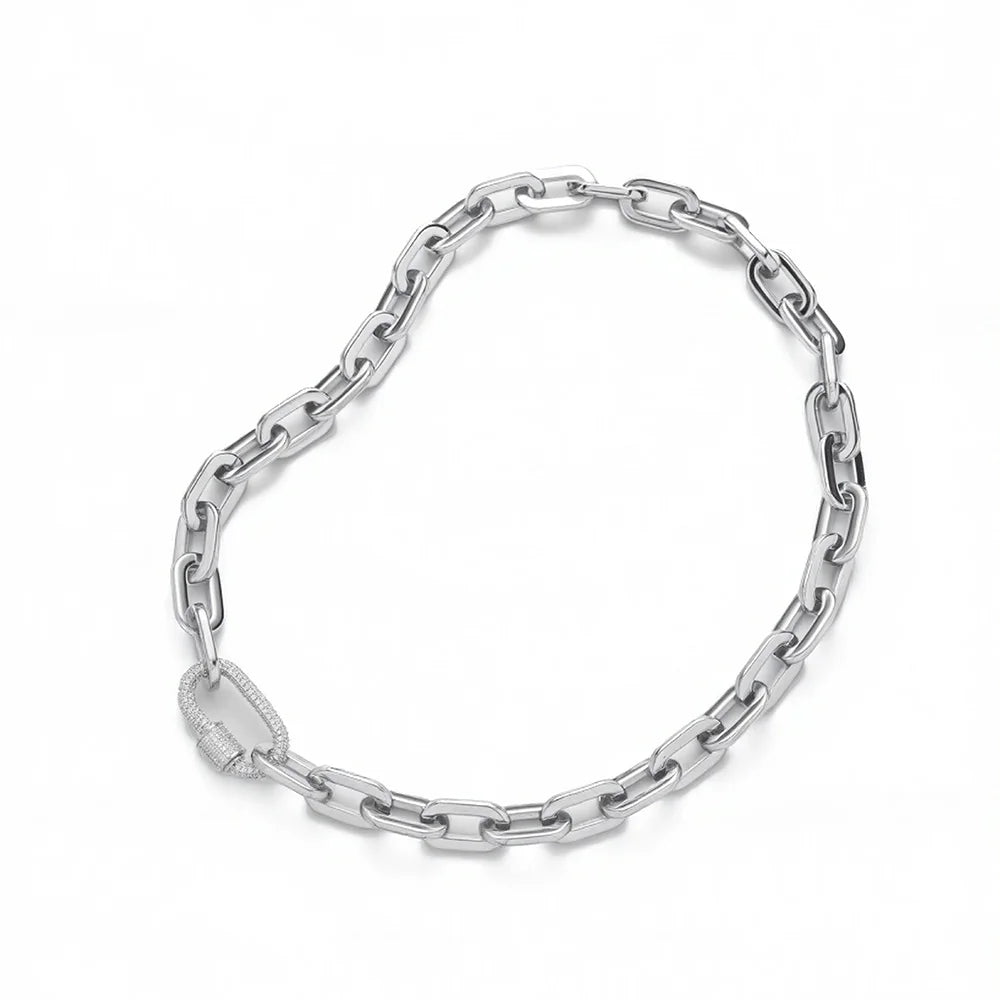 YF5245 Wholesale High Polishing 18K Gold Plated Stainless Steel Chunky Paperclip Chain Zircon Carabiner Clasp Necklace for Women