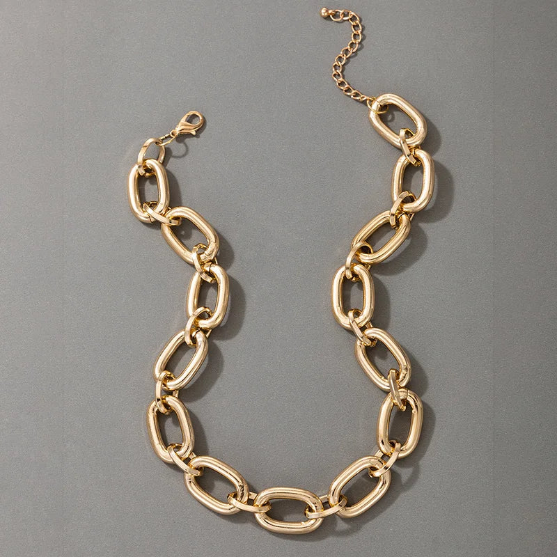 Streetwear Style Layered Chain Necklace Set Women's Chunky Link Choker Necklaces Trendy Party Accessories Non-allergic