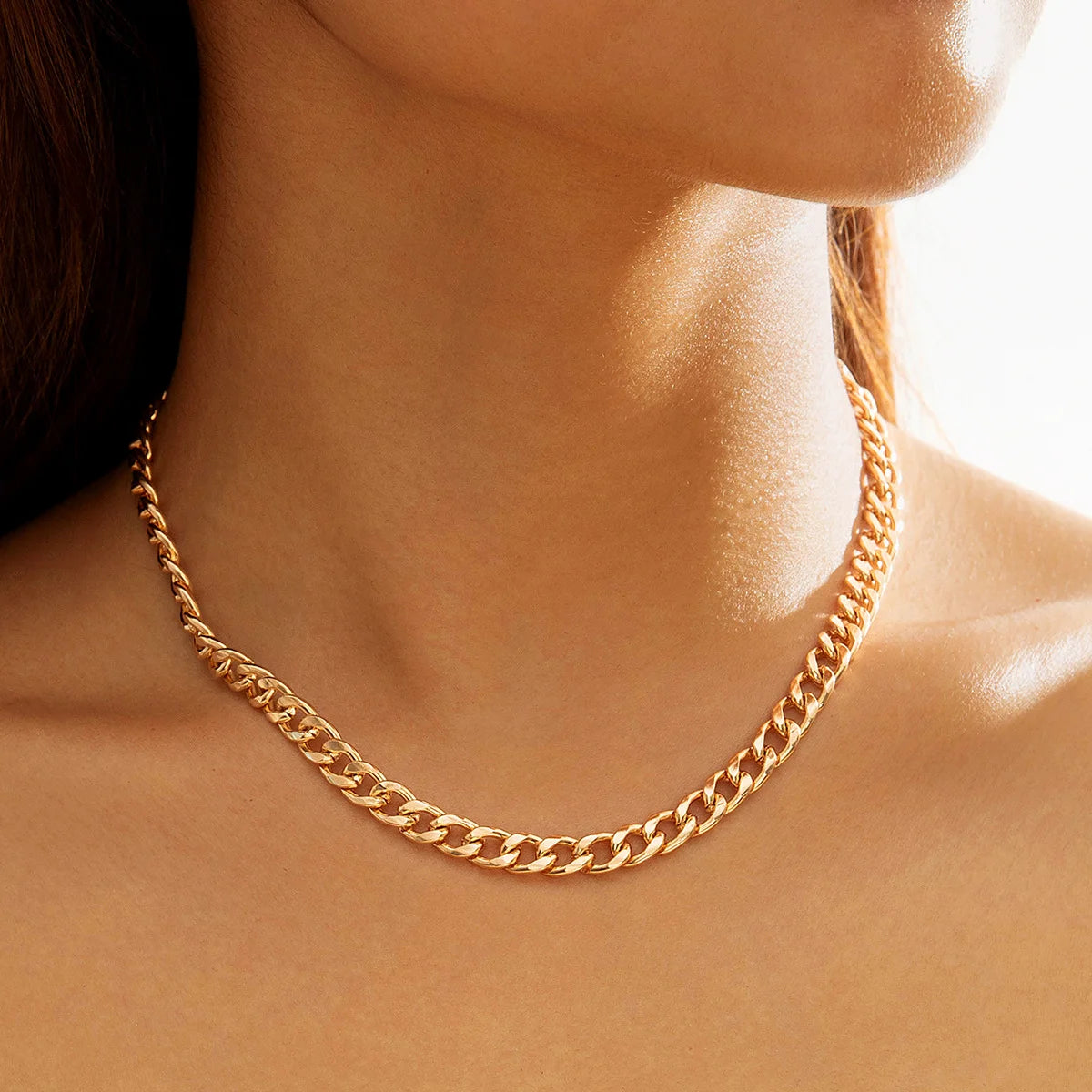 Streetwear Style Layered Chain Necklace Set Women's Chunky Link Choker Necklaces Trendy Party Accessories Non-allergic