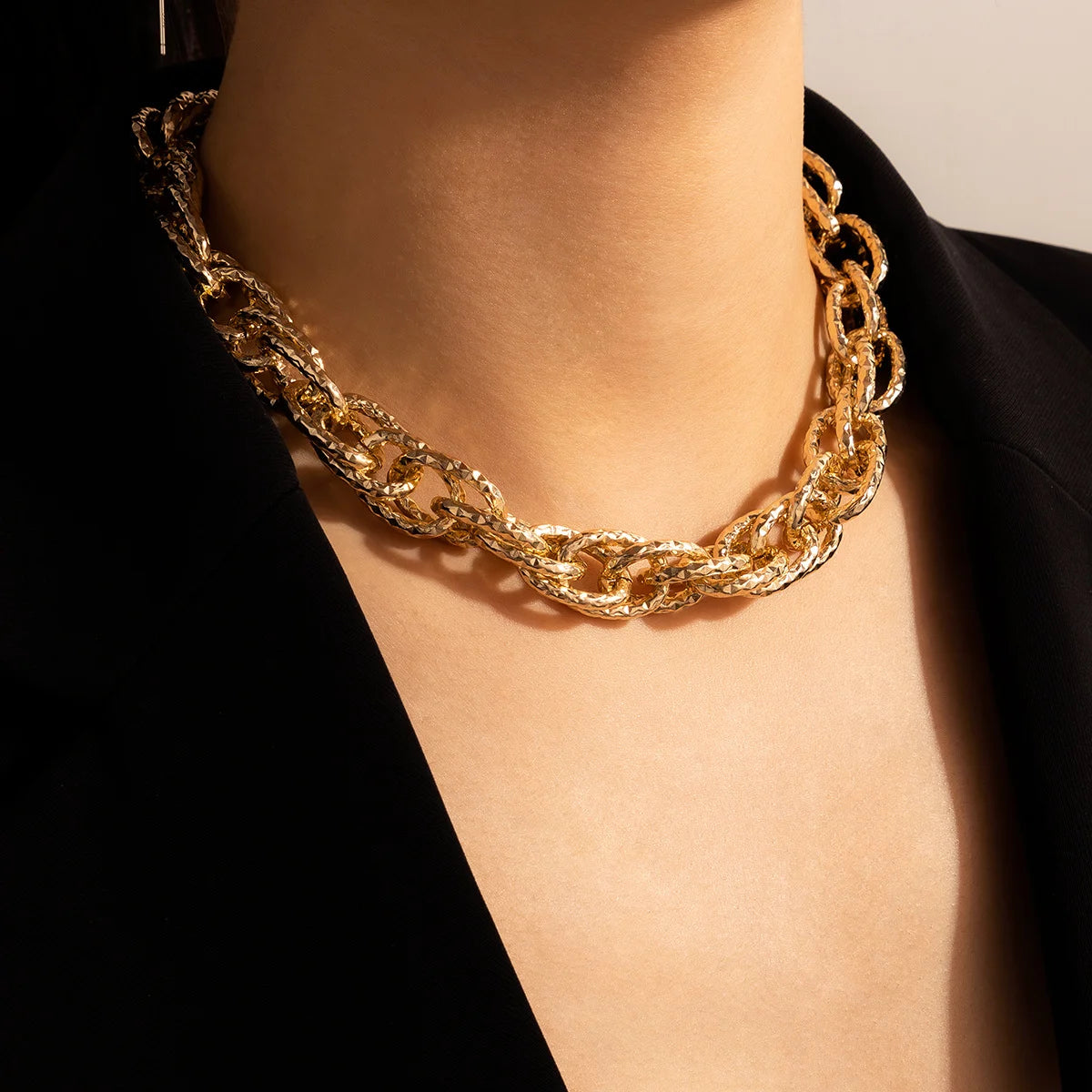 Streetwear Style Layered Chain Necklace Set Women's Chunky Link Choker Necklaces Trendy Party Accessories Non-allergic
