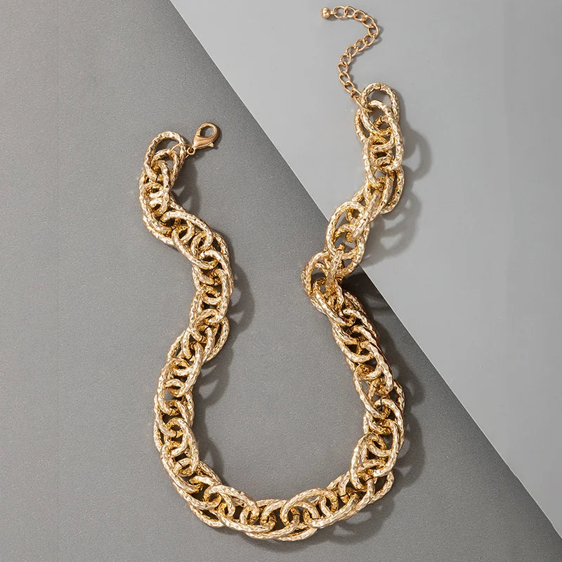 Streetwear Style Layered Chain Necklace Set Women's Chunky Link Choker Necklaces Trendy Party Accessories Non-allergic